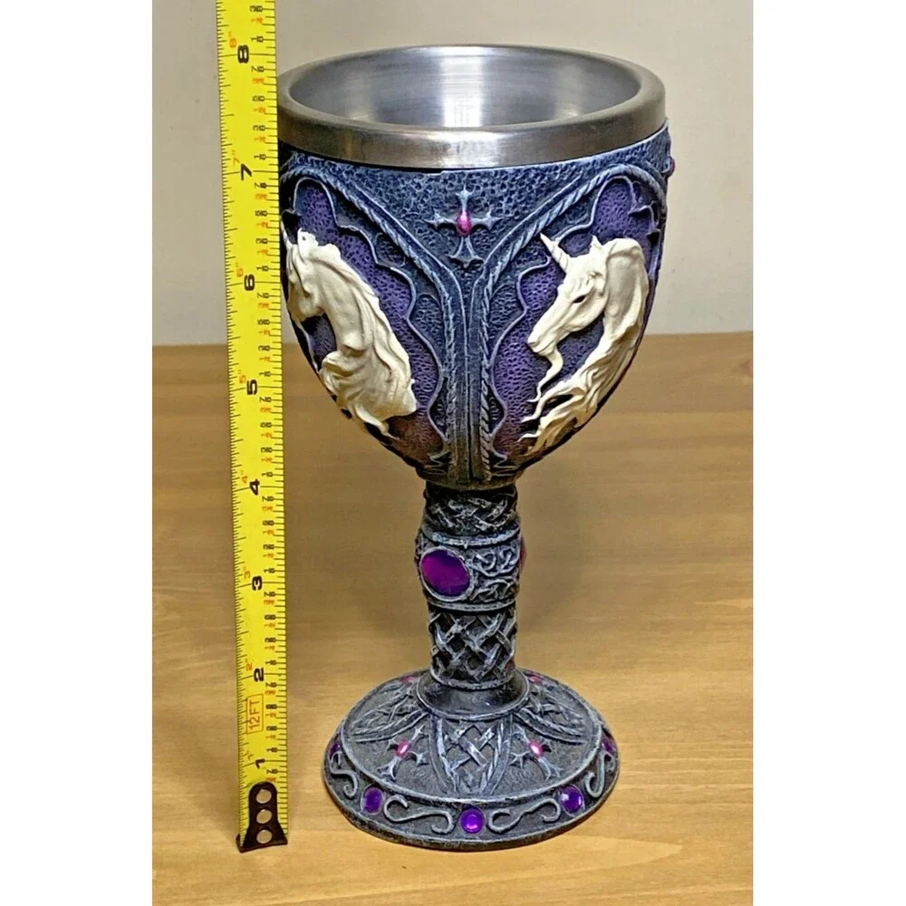 Unicorn Goblet Celtic Meidevel Halloween  Purple Stone 7.5” Remove Steel Insert